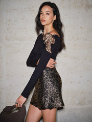 Cold-Shoulder Leopard Printed Bow Top