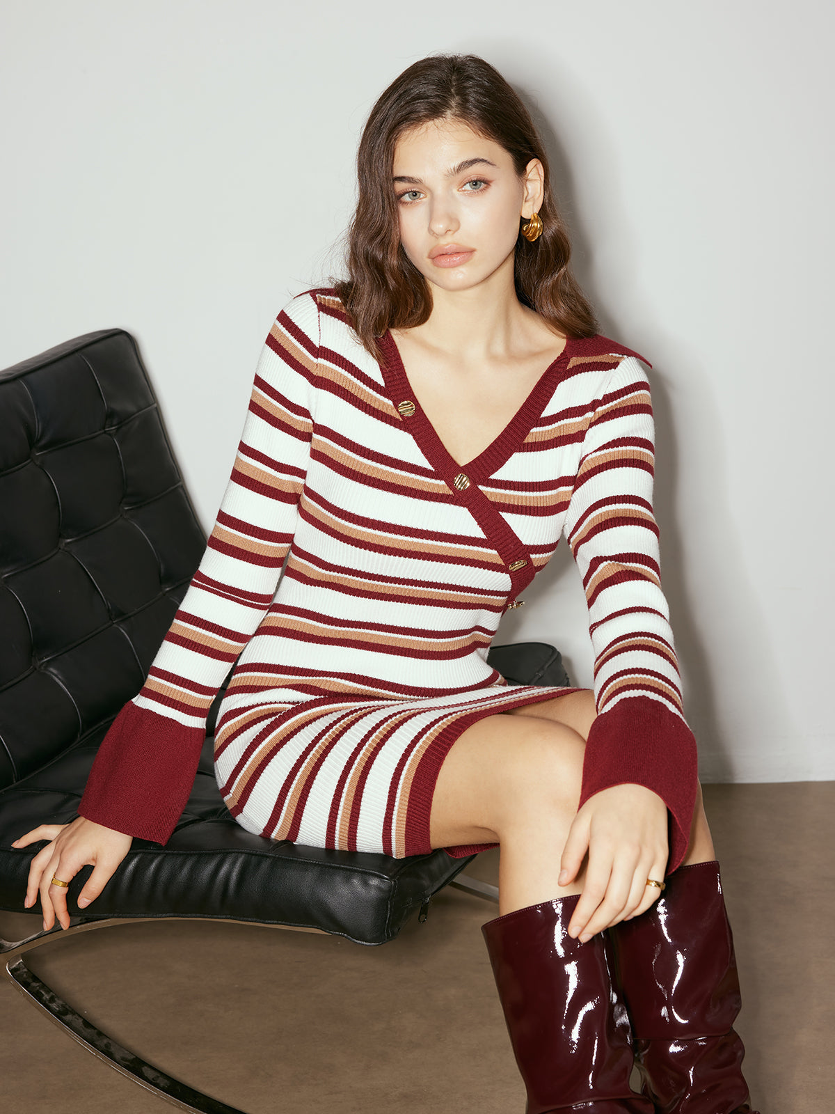 Color Block Striped Sweater Dress
