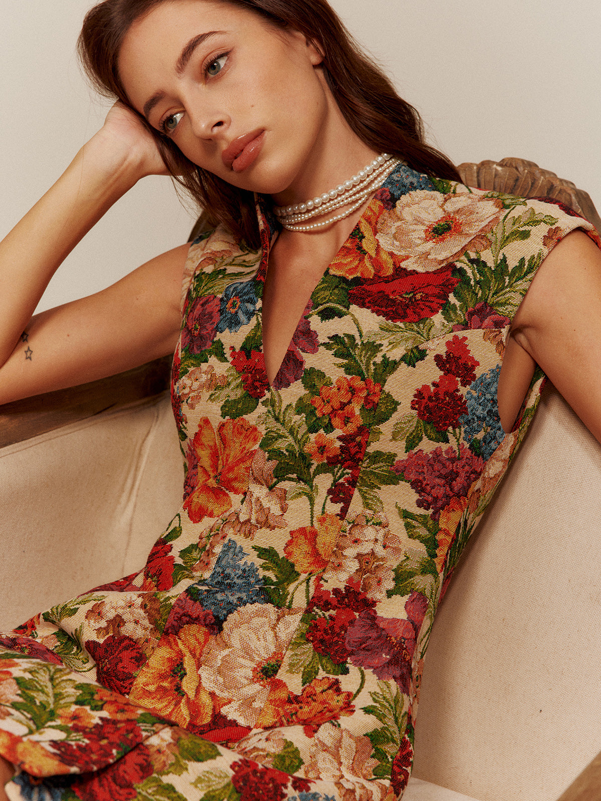 V-Neck Floral Zipper Tank Dress