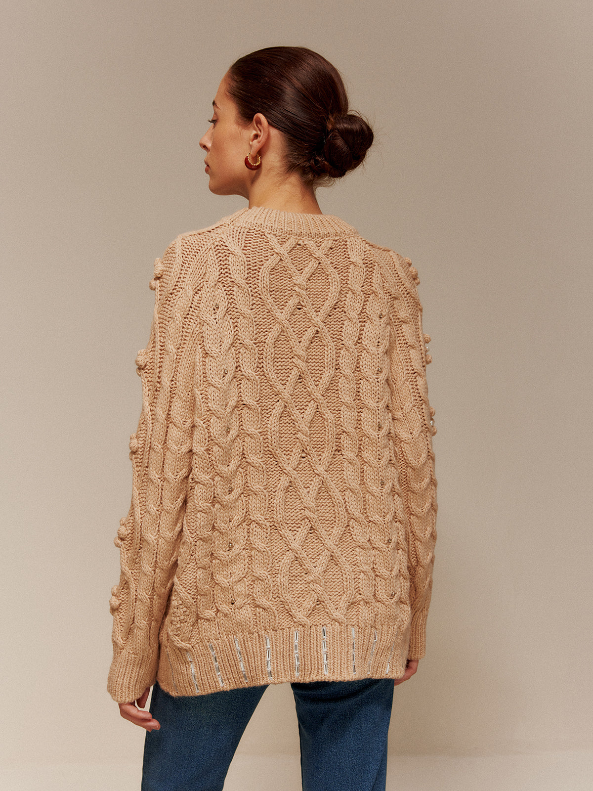 Rhinestone Pullover Twist Sweater