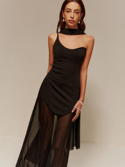 One Strap Long-Ribbon Chiffon Dress