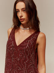 V-Neck  Rhinestone Split Tank Dress