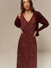 V-Neck  Rhinestone Split Tank Dress