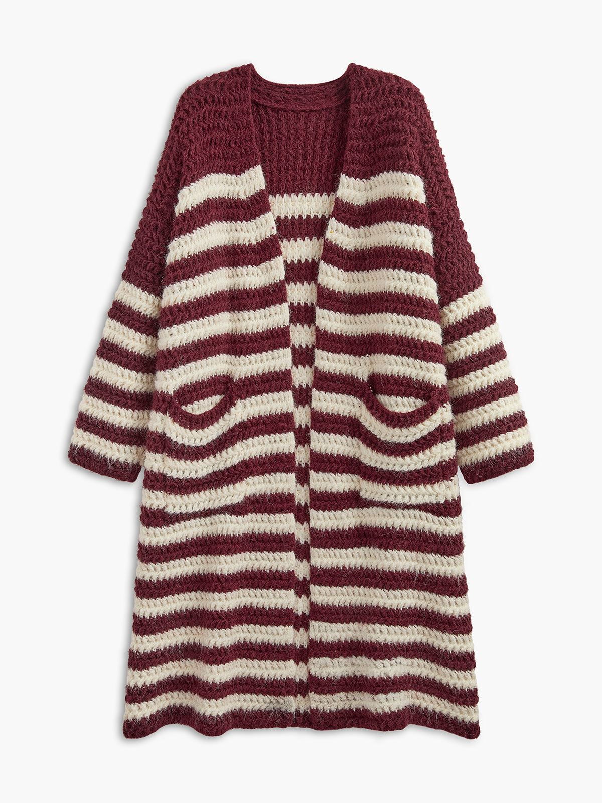 Two-Tone Striped Pockets Long Cardigan
