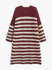 Two-Tone Striped Pockets Long Cardigan