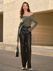 Off-Shoulder Ribbed Skinny Knit Top