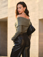 Off-Shoulder Ribbed Skinny Knit Top