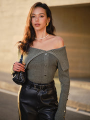Off-Shoulder Ribbed Skinny Knit Top