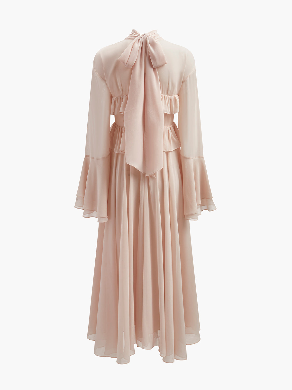 Chiffon Ruffle Tie-Neck Dress