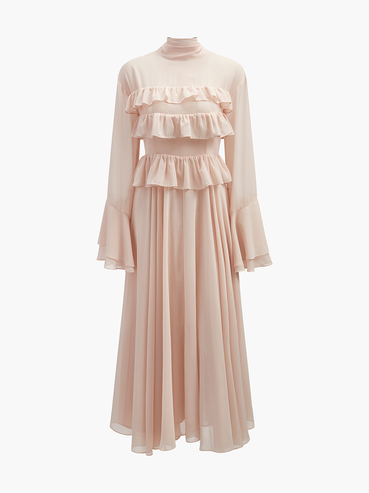 Chiffon Ruffle Tie-Neck Dress