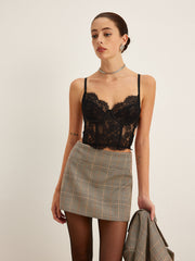Mid-Waist Checked A-Line Skirt