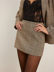 Mid-Waist Checked A-Line Skirt