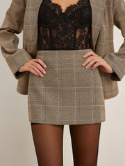 Mid-Waist Checked A-Line Skirt