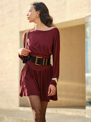 Pleated Cinched Waist Dress Without Belt