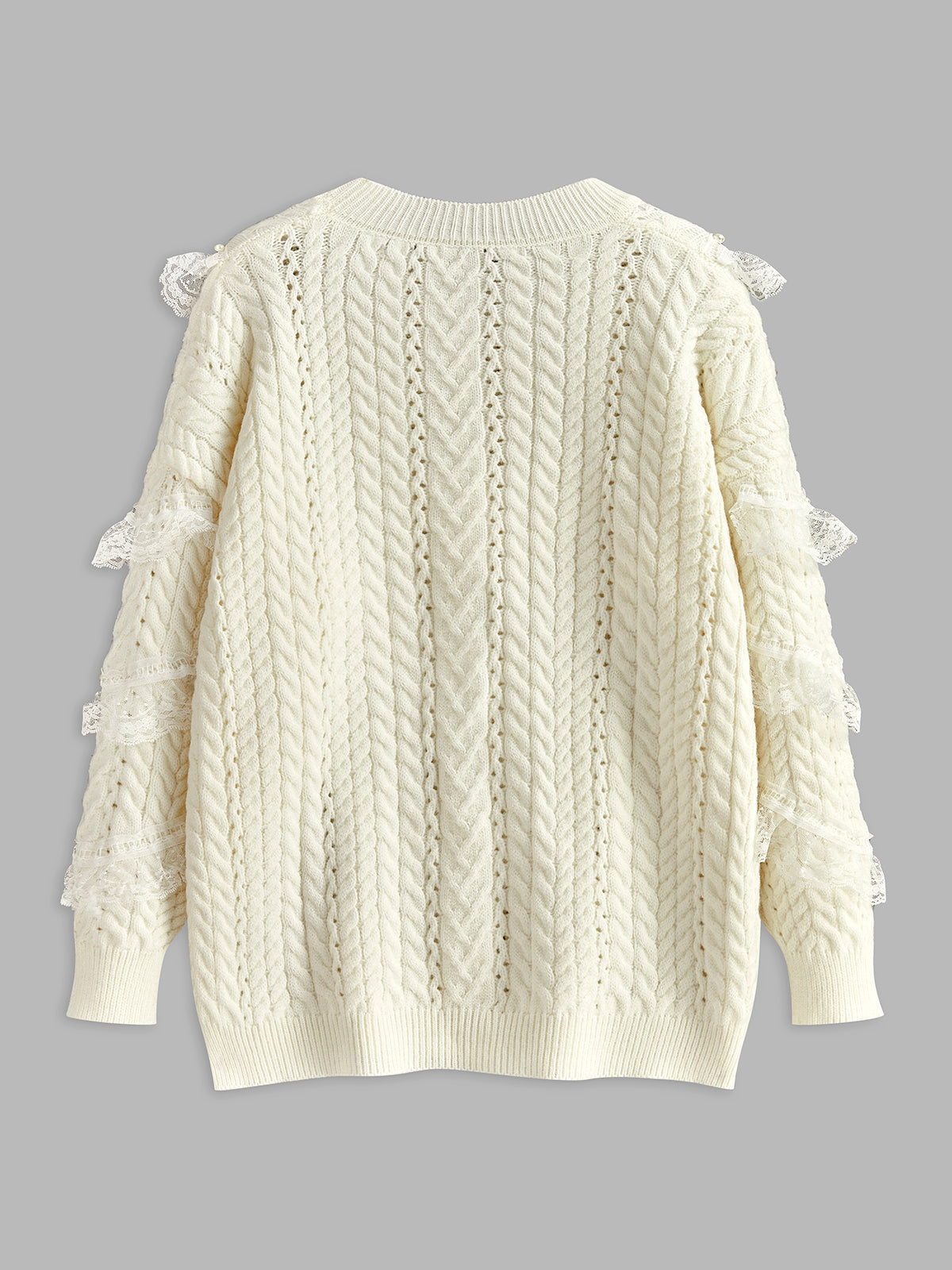 Romance Lace Trim Beaded Sweater