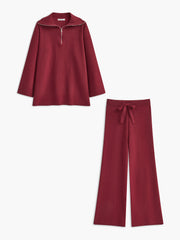 Drawstring Zipper Sweater Pants Set