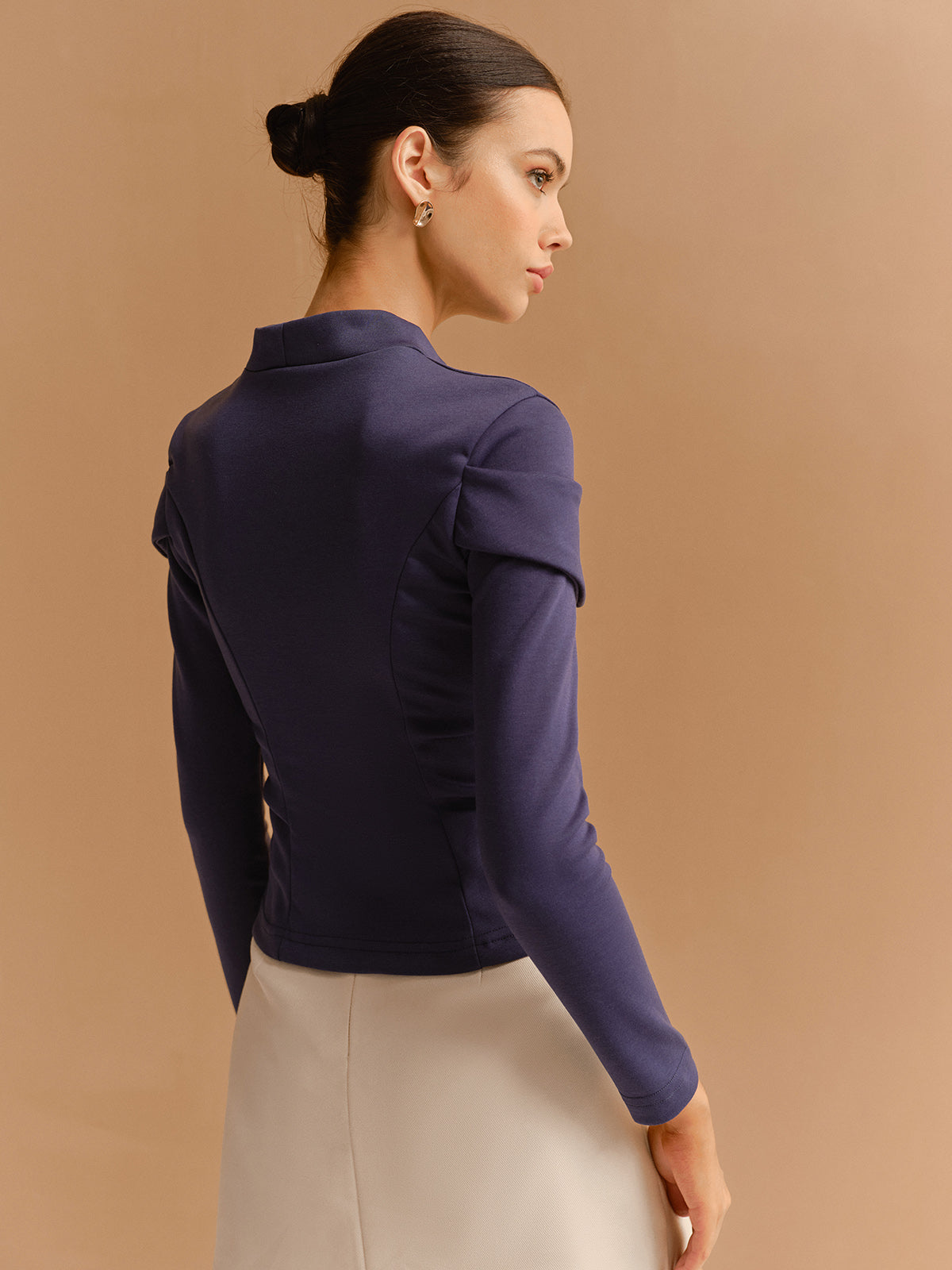 Mock Neck Metal-Detail Jersey Top