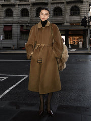 Button Belted Lapel Long Coat