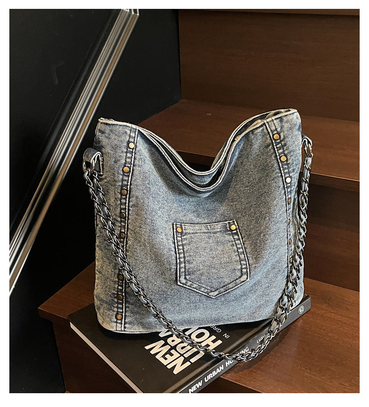Large Capacity Commuter Denim Crossbody Bag