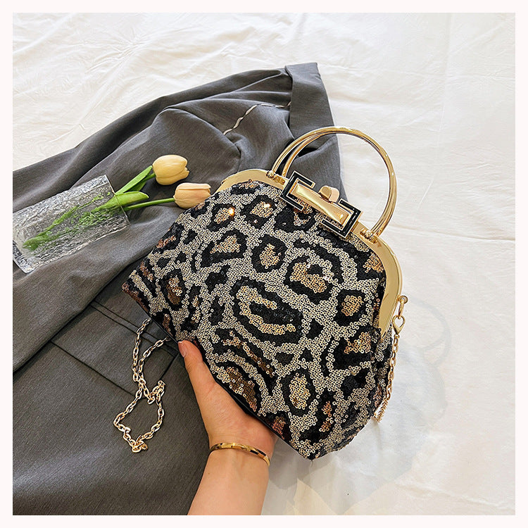 Sequined Leopard Print Evening Bag Party Clutch
