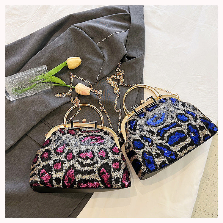 Sequined Leopard Print Evening Bag Party Clutch