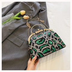 Sequined Leopard Print Evening Bag Party Clutch