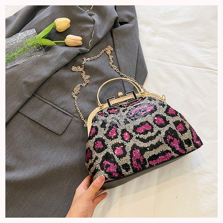 Sequined Leopard Print Evening Bag Party Clutch