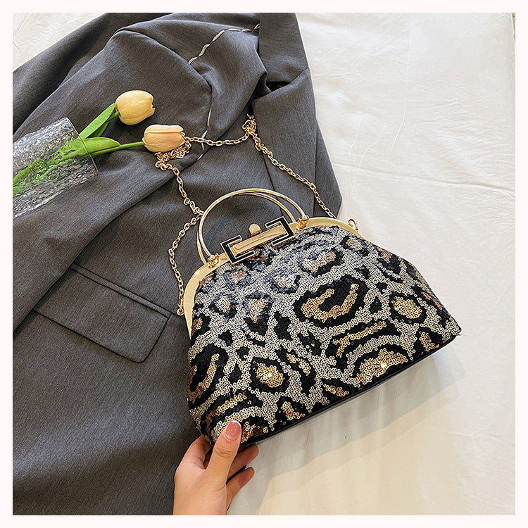 Sequined Leopard Print Evening Bag Party Clutch
