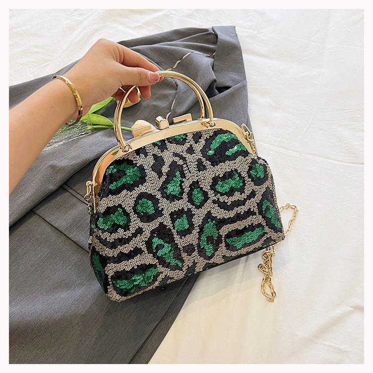 Sequined Leopard Print Evening Bag Party Clutch