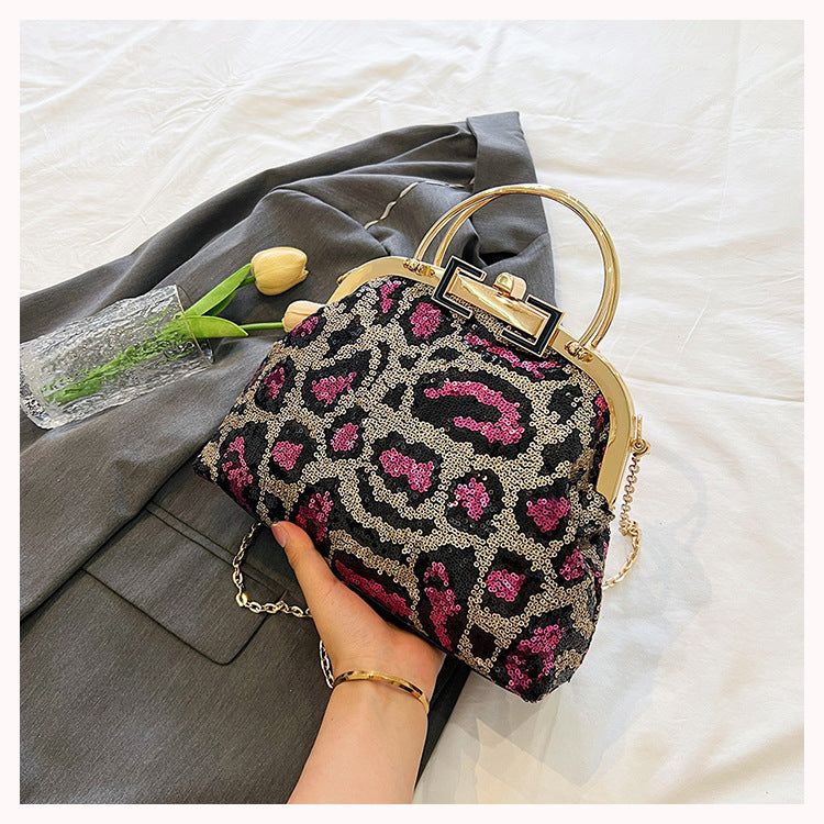 Sequined Leopard Print Evening Bag Party Clutch