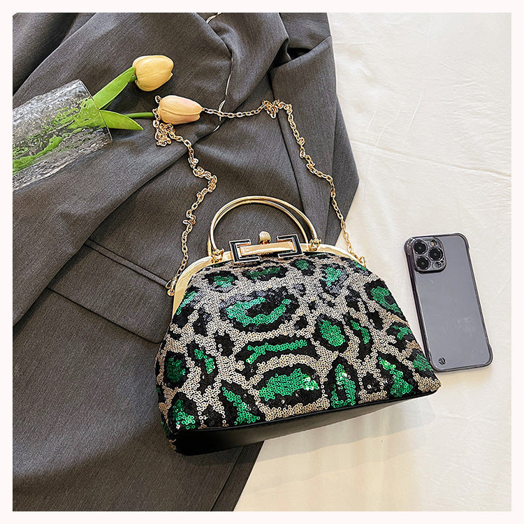 Sequined Leopard Print Evening Bag Party Clutch