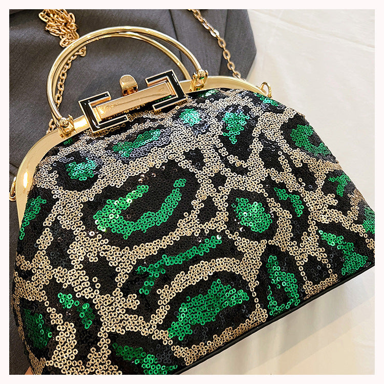 Sequined Leopard Print Evening Bag Party Clutch