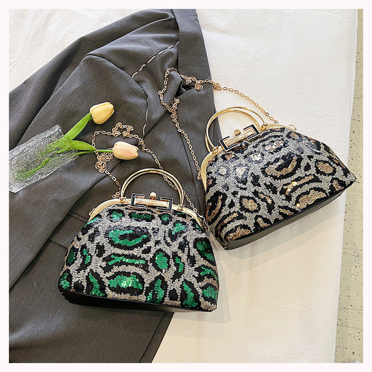 Sequined Leopard Print Evening Bag Party Clutch